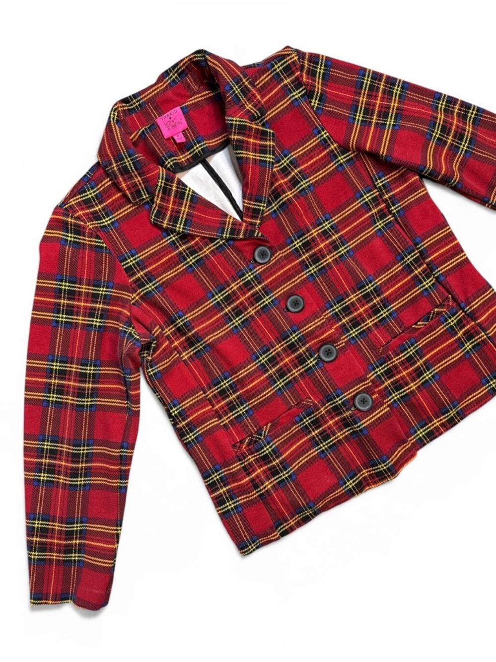 BETSEY JOHNSON X TORRID LTD EDITION RED PLAID PONTE BLAZER CLUELESS PREPPY PUNK - Picture 3 of 14
